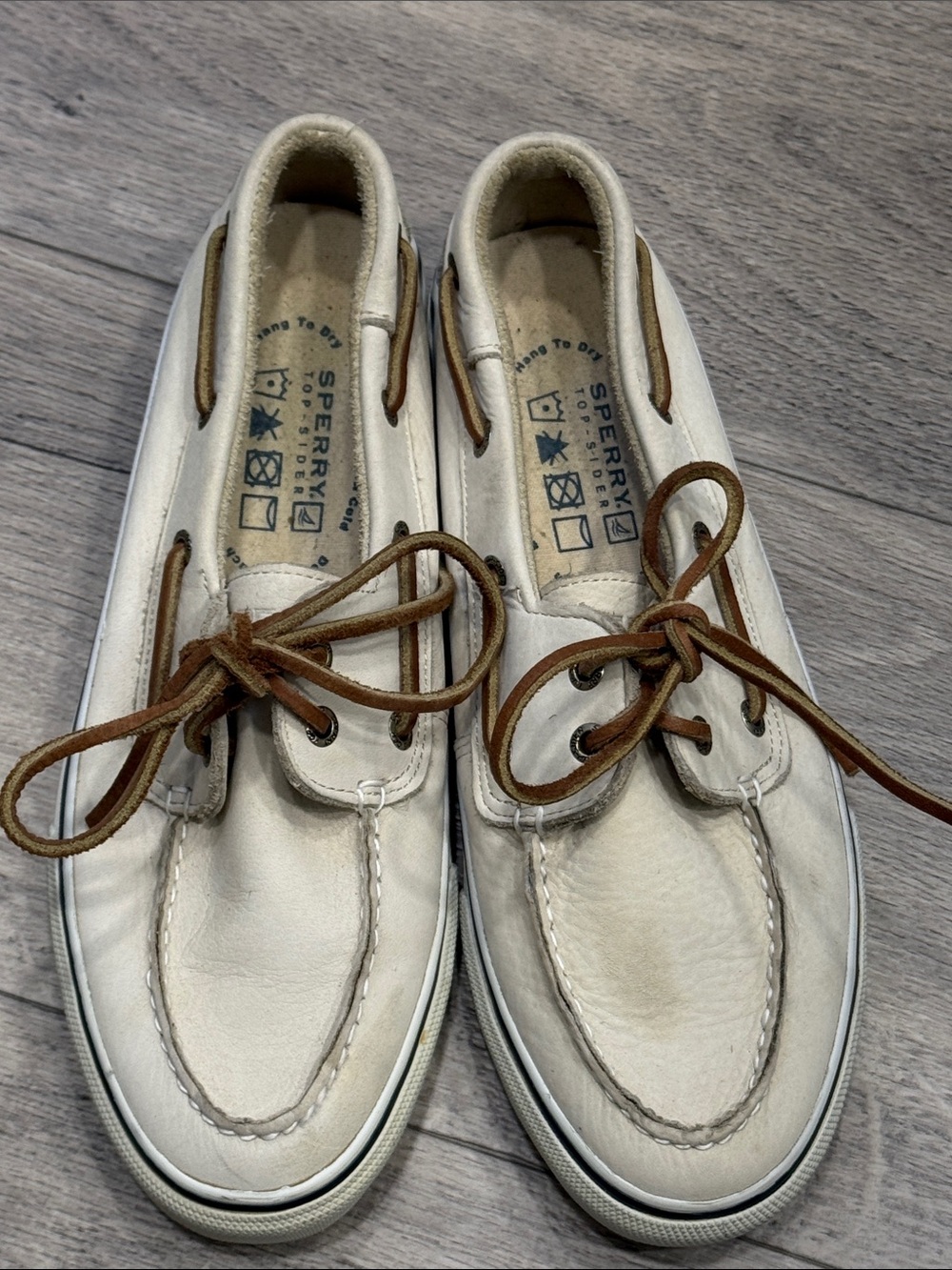 Sperry Top-Sider Men’s 8.5M White Leather Boat Shoes Brown Laces